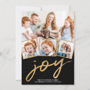 Simple Joy 5 Photo Gold Script Black Holiday Card