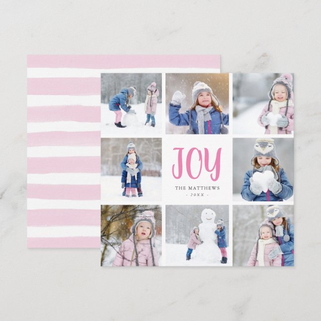 Simple Joy | 8 Square Photo Collage Flat Holiday Card (Front/Back)