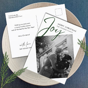 Simple Joy Christmas Minimalist Green Photo Holiday Postcard
