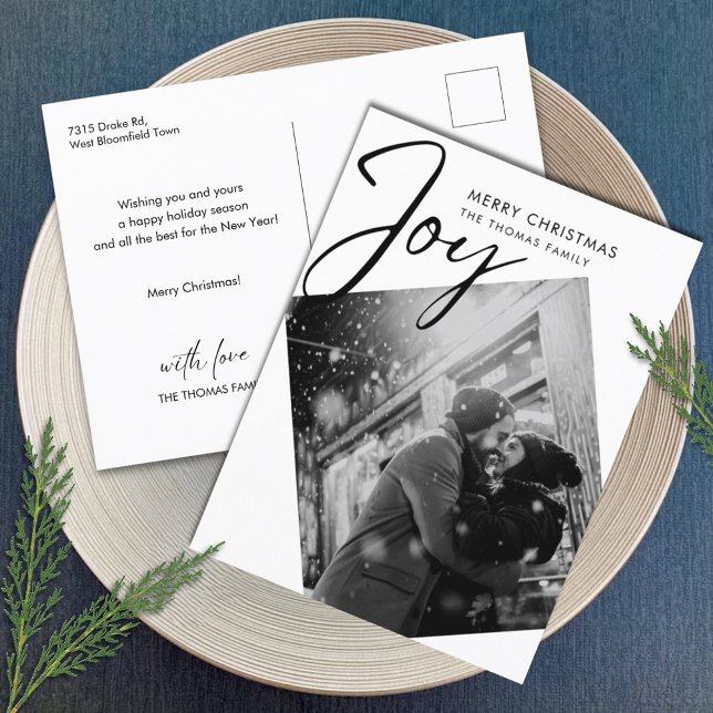 Simple Joy Christmas Minimalist Photo  Holiday Postcard (Creator Uploaded)