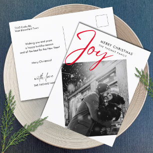 Simple Joy Christmas Minimalist Red Photo  Holiday Postcard