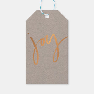Simple JOY Copper Metallic Minimalist Holiday Grey Gift Tags