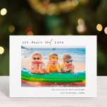Simple Joy Peace Love Photo Landscape Holiday Card<br><div class="desc">Modern and simple Christmas | Holiday photo card with green and white pine branch pattern on the back. For more advanced customization of this design,  please click the BLUE DESIGN TOOL BUTTON to change font,  size,  and color.</div>