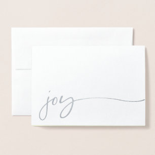 Simple Joy Photo Silver Script Christmas Foil Card