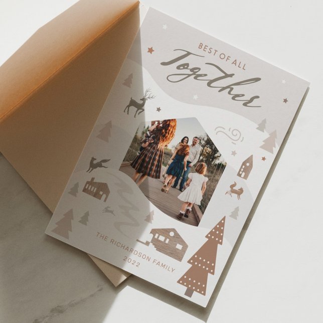 Simple Joy Woodland Animals & Cosy Village Photo Holiday Card (Creator Uploaded)