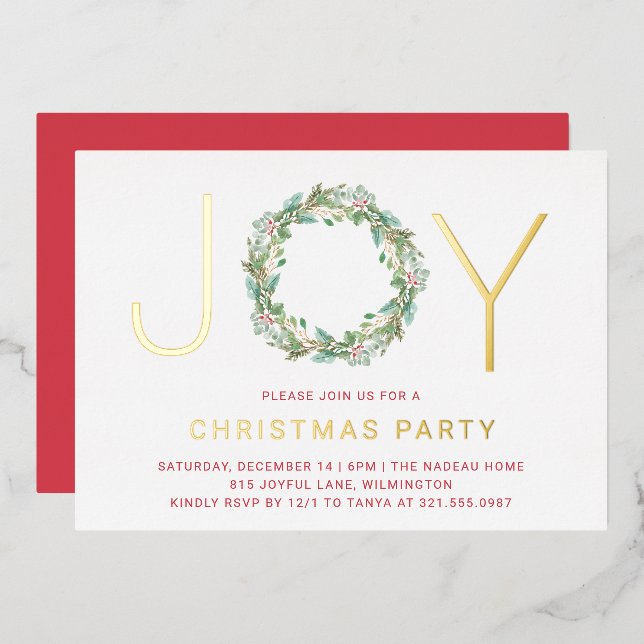 Simple Joy Wreath Elegant Christmas Party (Front/Back)