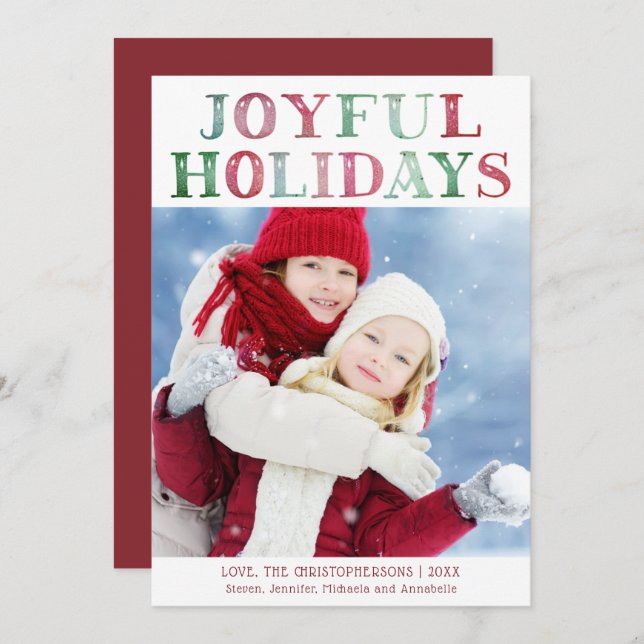Simple JOYFUL HOLIDAYS Photo Holiday Card (Front/Back)
