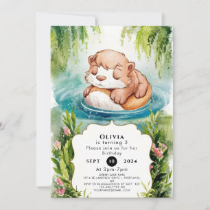 Simple Joyful Otter Birthday Invitation
