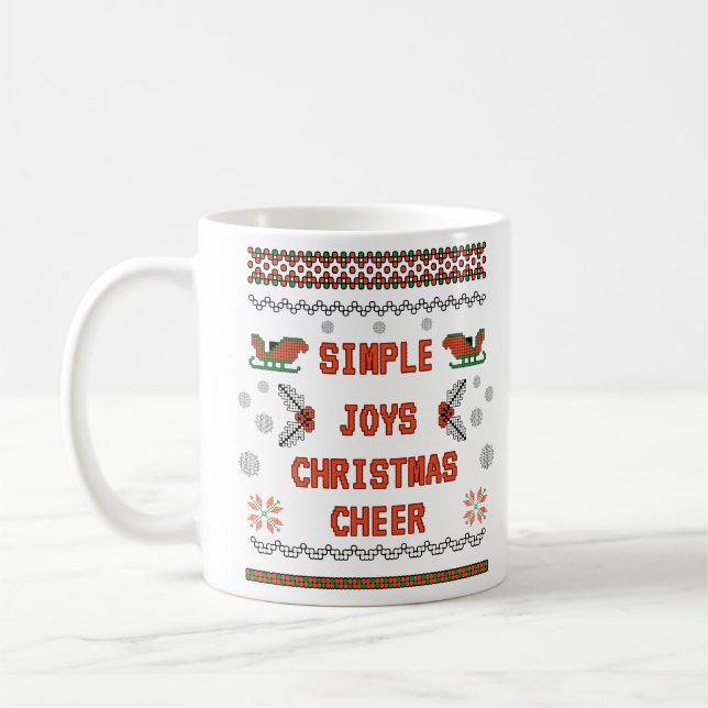 Simple Joys Christmas Cheer Pixel Art Design Coffee Mug (Left)