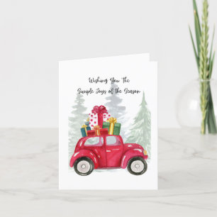 Simple Joys of the Christmas Season with Red Car Holiday Card