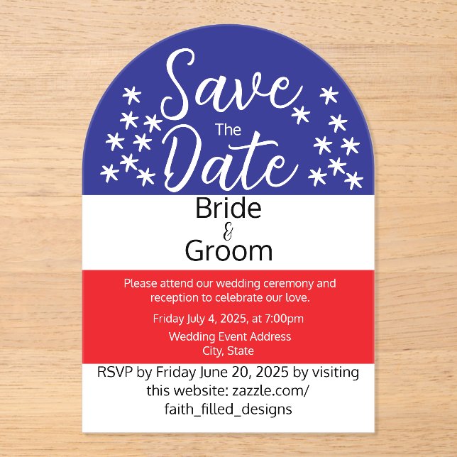 Simple July 4th Patriotic Country Wedding Acrylic Invitations (Front)
