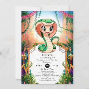 Simple Jungle Snake Birthday Invitation