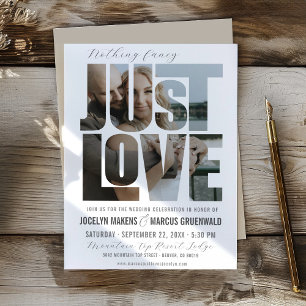 Simple Just Love Photo Words Fun Modern Wedding Invitation