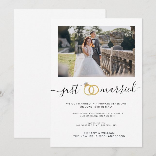 Simple Just Married announcement  Couples photo  (Front/Back)