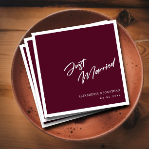 Simple Just Married Burgundy Custom Wedding Napkin