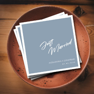 Simple Just Married Dusty Blue Wedding Napkin