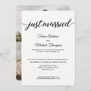 Simple Just Married Photo Wedding Reception Invitation