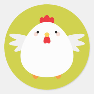 Simple Kawaii Chicken on Green Classic Round Sticker