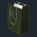 Simple Khaki Green Monogram Personalised Groomsmen Medium Gift Bag<br><div class="desc">This khaki green personalised groomsmen gift bag features personalised groomsman's name,  and calligraphy monogram. Change background and fonts colours easily if you like.</div>