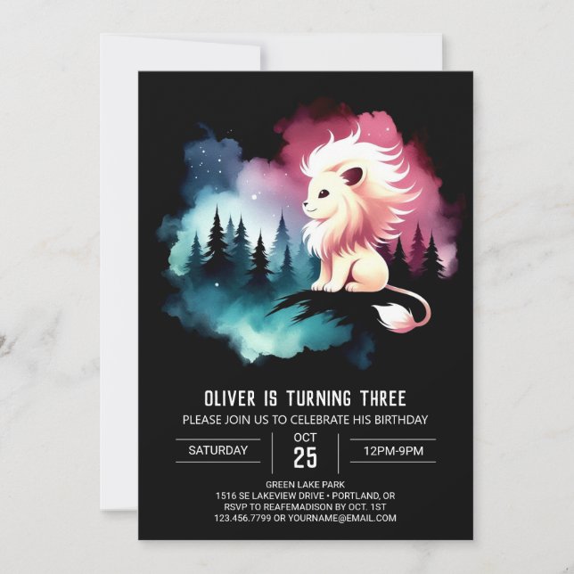 Simple Kids Lion Birthday Invitation (Front)