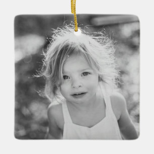 Simple Kids Photo Keepsake Black and White Ceramic Ornament
