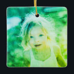 Simple Kids Photo Keepsake Ceramic Ornament<br><div class="desc">Easily diy and customise with your own images this Custom Simple Kids Photo green Christmas Rainbow Keepsake Ceramic Ornament. Add any customised photo format: vertical portrait, horizontal landscape, squared shaped. Create your own unique keepsake photo gift for family, kids, grandparents, friends. Design your own holiday decoration, auto decor, vehicle car...</div>