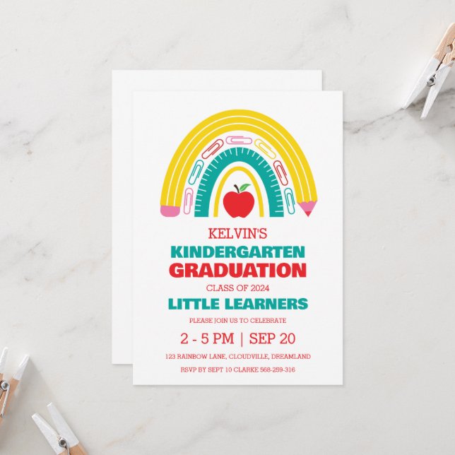 Simple kindergarten graduation invitation (Front/Back In Situ)