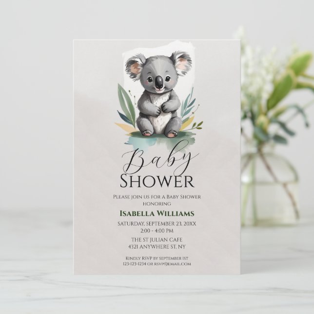 Simple Koala Baby Shower  Invitation (Standing Front)