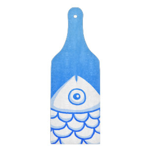 Simple Koi Carp Fish Blue White Abstract Cutting Board