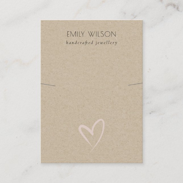 Simple Kraft Blush Heart Necklace Band Display Business Card (Front)