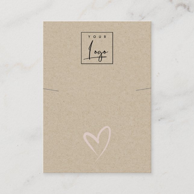 Simple Kraft Blush Heart Necklace Band Logo Business Card (Front)