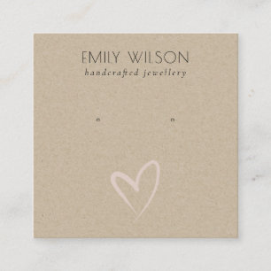 Simple Kraft Blush Heart Stud Earring Display Square Business Card