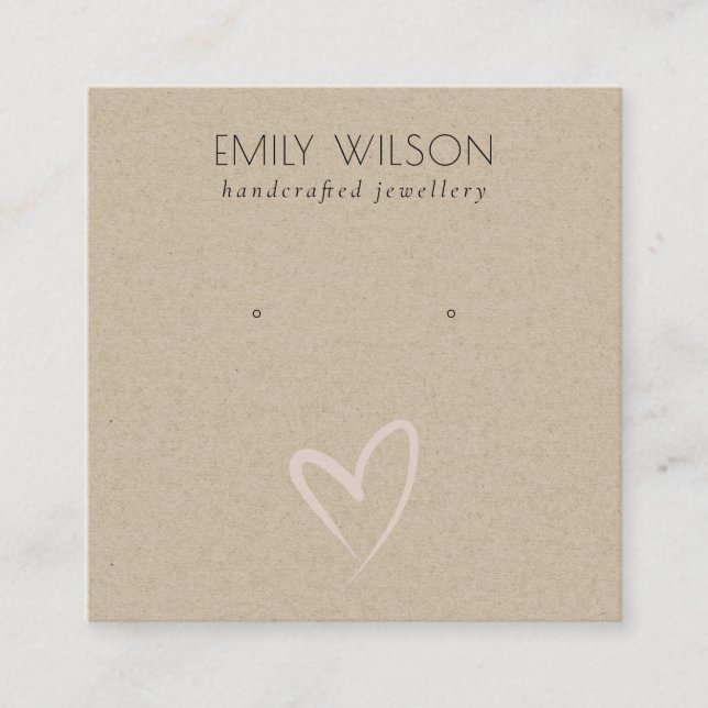 Simple Kraft Blush Heart Stud Earring Display Square Business Card (Front)