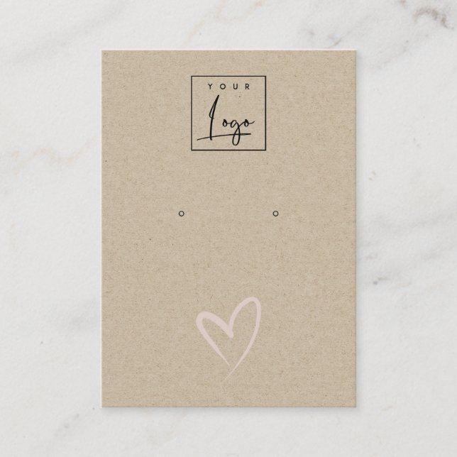 Simple Kraft Blush Heart Stud Earring Logo Display Business Card (Front)