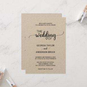 Simple Kraft Calligraphy All In One Wedding Invitation