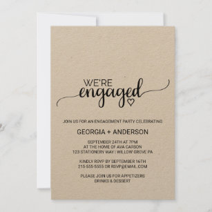 Simple Kraft Calligraphy Engagement Party Invitation