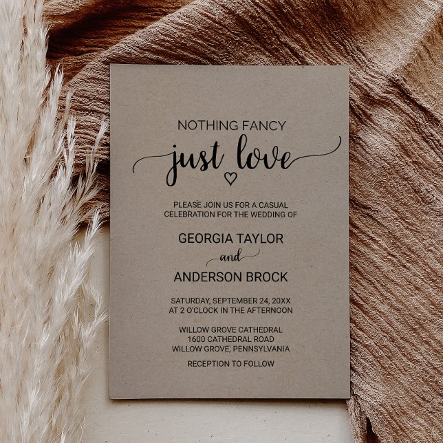 Simple Kraft Calligraphy Nothing Fancy Just Love Invitation (Creator Uploaded)