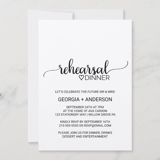 Simple Kraft Calligraphy Rehearsal Dinner Invitation (Front)
