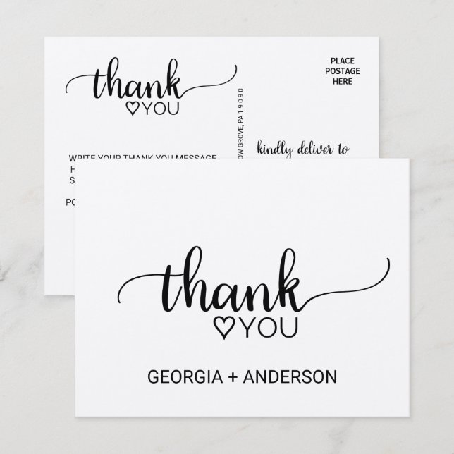 Simple Kraft Calligraphy Thank You Postcard (Front/Back)