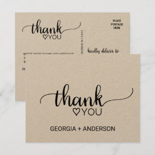 Simple Kraft Calligraphy Thank You Postcard