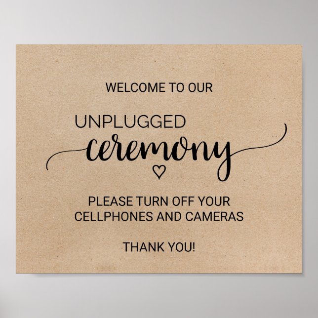 Simple Kraft Calligraphy Unplugged Ceremony Sign (Front)