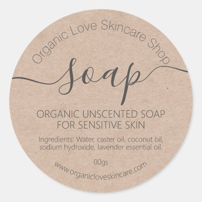 Simple Kraft Handmade Organic Soap Classic Round Sticker (Front)