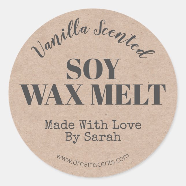 Simple Kraft Handmade Vanilla Soy Wax Melt Label (Front)