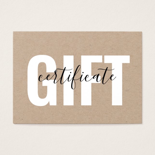 Simple Kraft Minimalist Business Gift Certificate (Front)