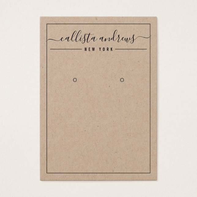 Simple Kraft Paper Cursive Earring Display Card (Front)