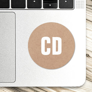 Simple Kraft Paper (printed) White Bold Monogram Classic Round Sticker