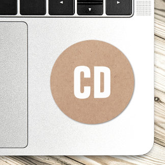 Simple Kraft Paper (printed) White Bold Monogram Classic Round Sticker
