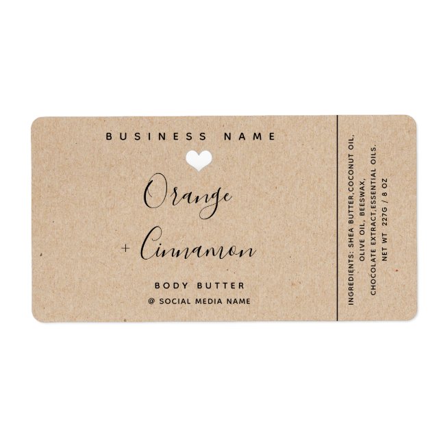 Simple kraft  typography white heart Body butter (Front)