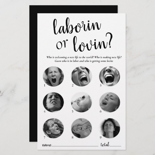 Simple Laborin or Lovin | Black Script Game Card (Front/Back)