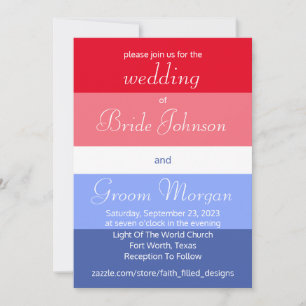 Simple Labour Day Red, White, & Blue Ombré Wedding Invitation